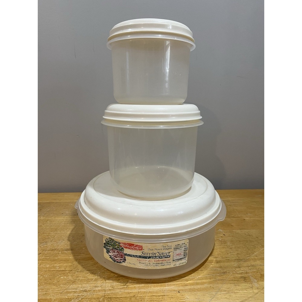 Vtg Rubbermaid Servin Saver #5 22 Cups‎ # 9 10 Cups #8 6 Cups Lids Almond